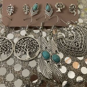 Earring bundle 6 pair boho silver and blue turquoise